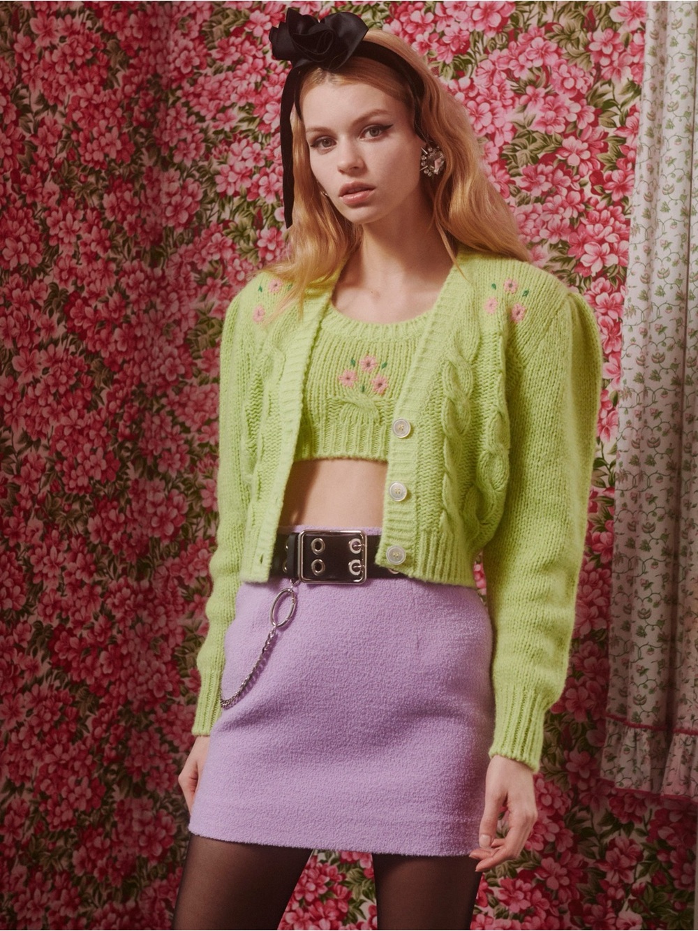 Alessandra Rich lilac wool-blend boucle tweed mini skirt size IT40 US4 S Small